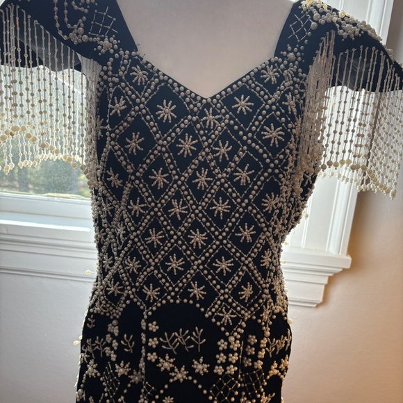 ONE of a KIND ELEGANT PARIS BLACK VELVET- PEARL BEADED GOWN - Picture 6 of 16